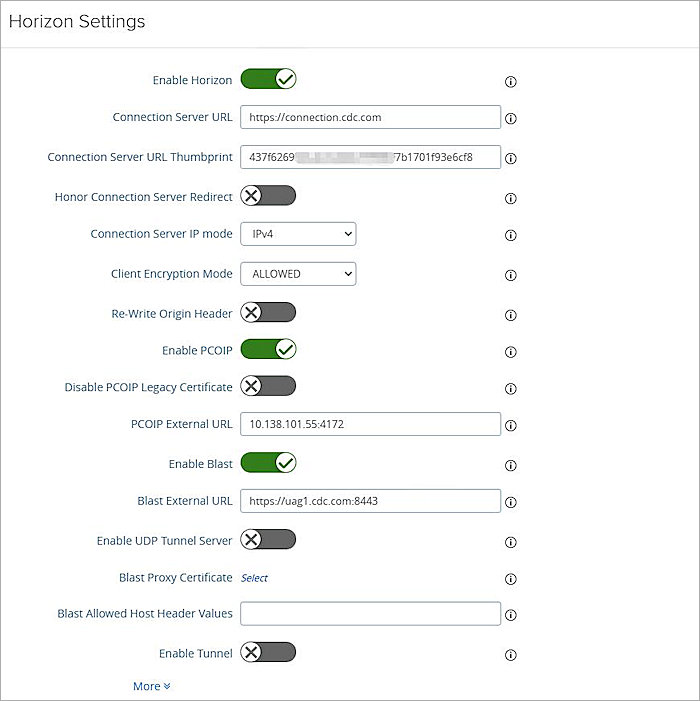 Screenshot of horizon settings page.